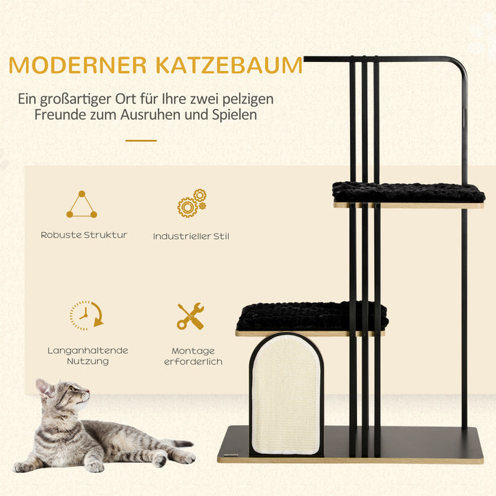 Kradsetræ, industridesign, 2 platforme, 2 puder, kradsevæg, stålramme, sort, 85 x 48 x 128 cm