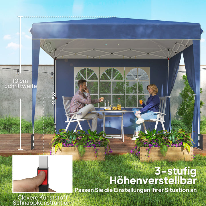 3 x 3 m vandtæt, højdejusterbar pop-up-foldepavillon med 2 sidepaneler, UV 50+, foldbar, mørkeblå