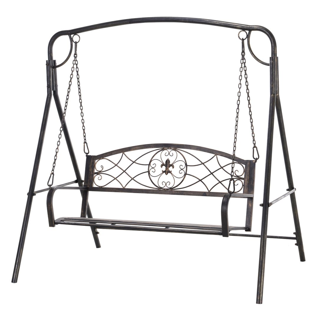 Havegynge, gyngebænk til haven, udendørs gynge, vintage design, messinglook, 167 cm x 123 cm x 175 cm