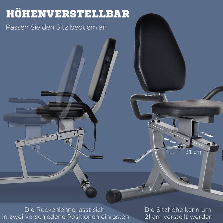 Motionscykel med 8 modstandsniveauer, 122-137 x 62 x 103 cm, stål, grå+sort+sølv