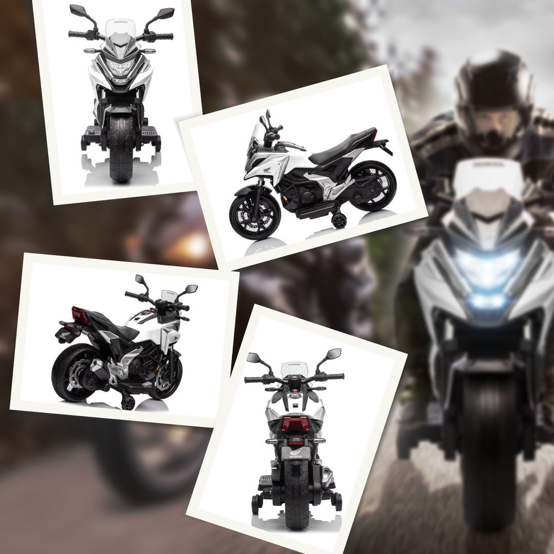 Elektrisk børnemotorcykel, Honda, 3 km/t, musik og lys, 3-6 år, op til 30 kg, hvid