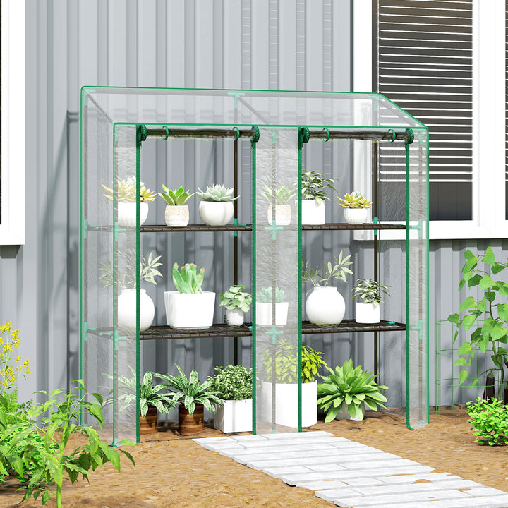 Minidrivhus, 3 etager, 6 trådhylder, 2 åbninger, plastikpresenning, transparent