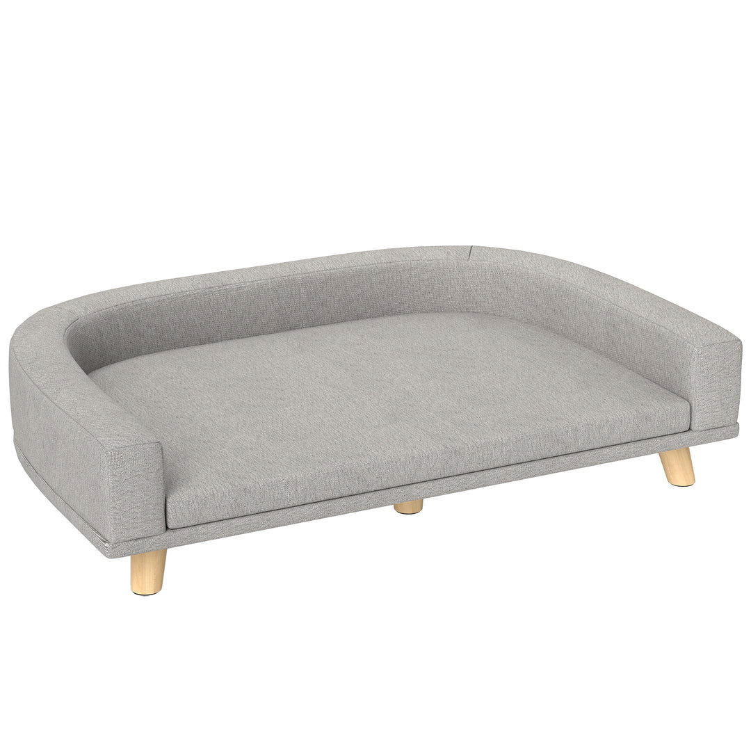 Hundesofa til store hunde op til 30 kg, polstret, ben af fyrretræ, 98 x 67 x 25 cm, grå