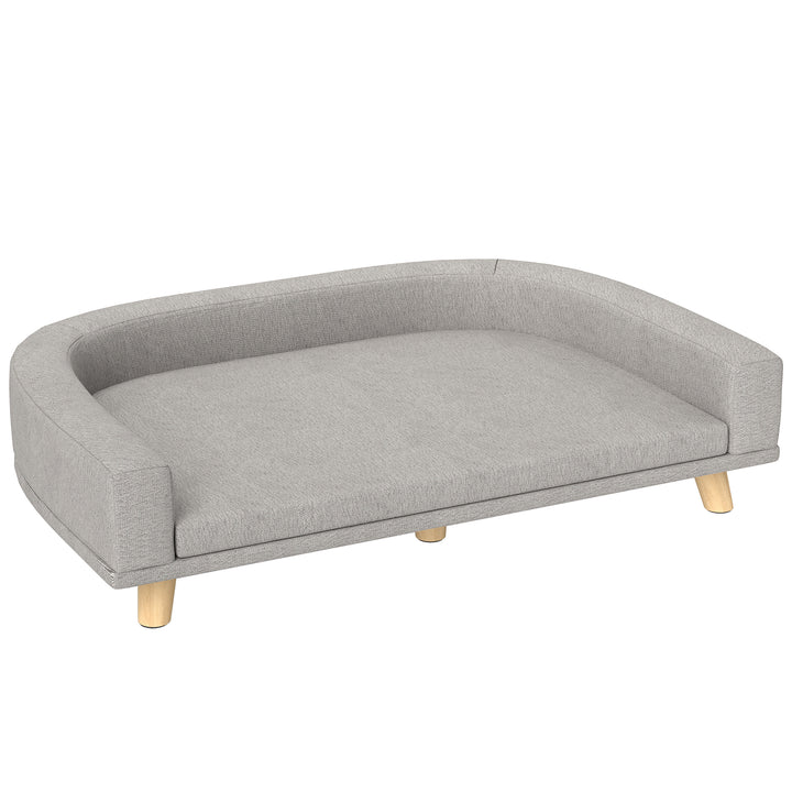 Hundesofa til store hunde op til 30 kg, polstret, ben af fyrretræ, 98 x 67 x 25 cm, grå