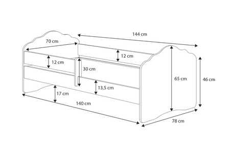 Wave børneseng 140x70 med skuffe - Elephant