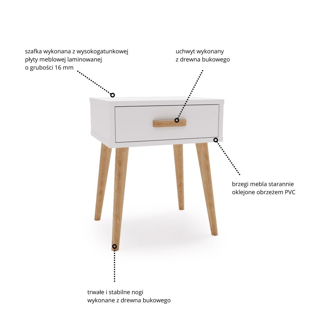Luna sengebord hvid, natbord