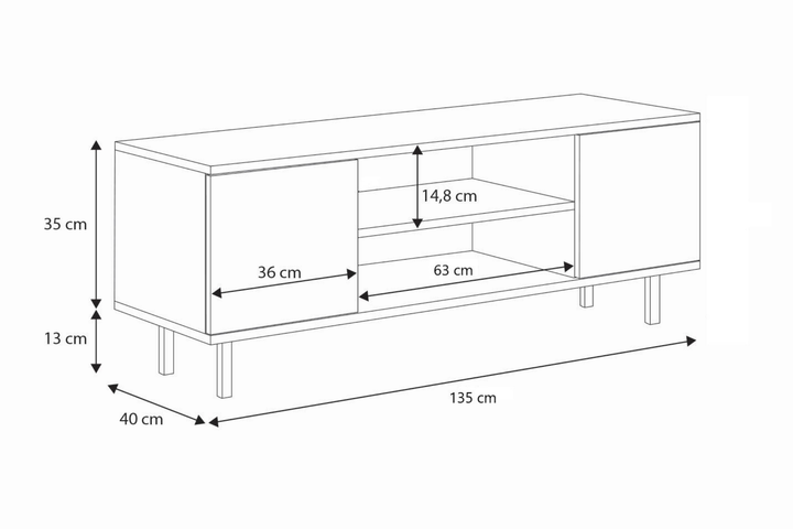 Lav TV-kommode - guldben, højde 48 cm, bredde 135 cm, dybde 40 cm