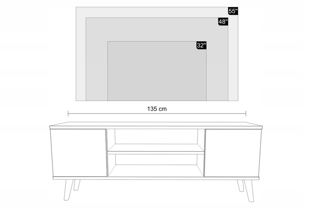 Lav TV-kommode, naturfarvet, højde 50 cm, bredde 135 cm, dybde 40 cm