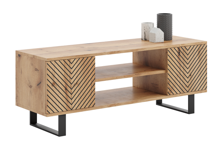 Lav TV-kommode - sildebensmønster - Højde 49 cm, bredde 155 cm, dybde 40 cm, naturfarvet