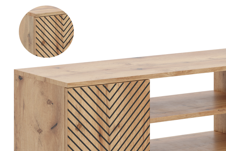 Lav TV-kommode - sildebensmønster - Højde 49 cm, bredde 155 cm, dybde 40 cm, naturfarvet