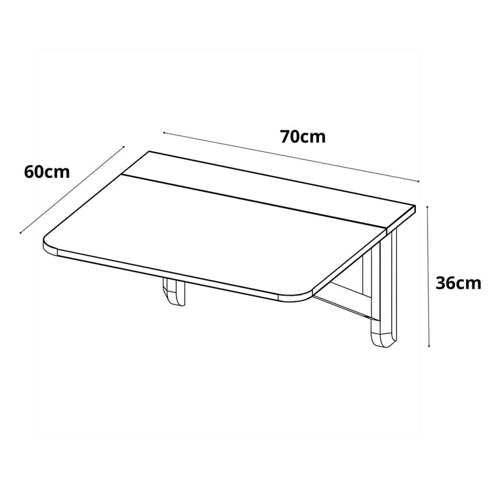 Klapbord/vægbord, 60x70cm, kridthvid med aske-farvede ben