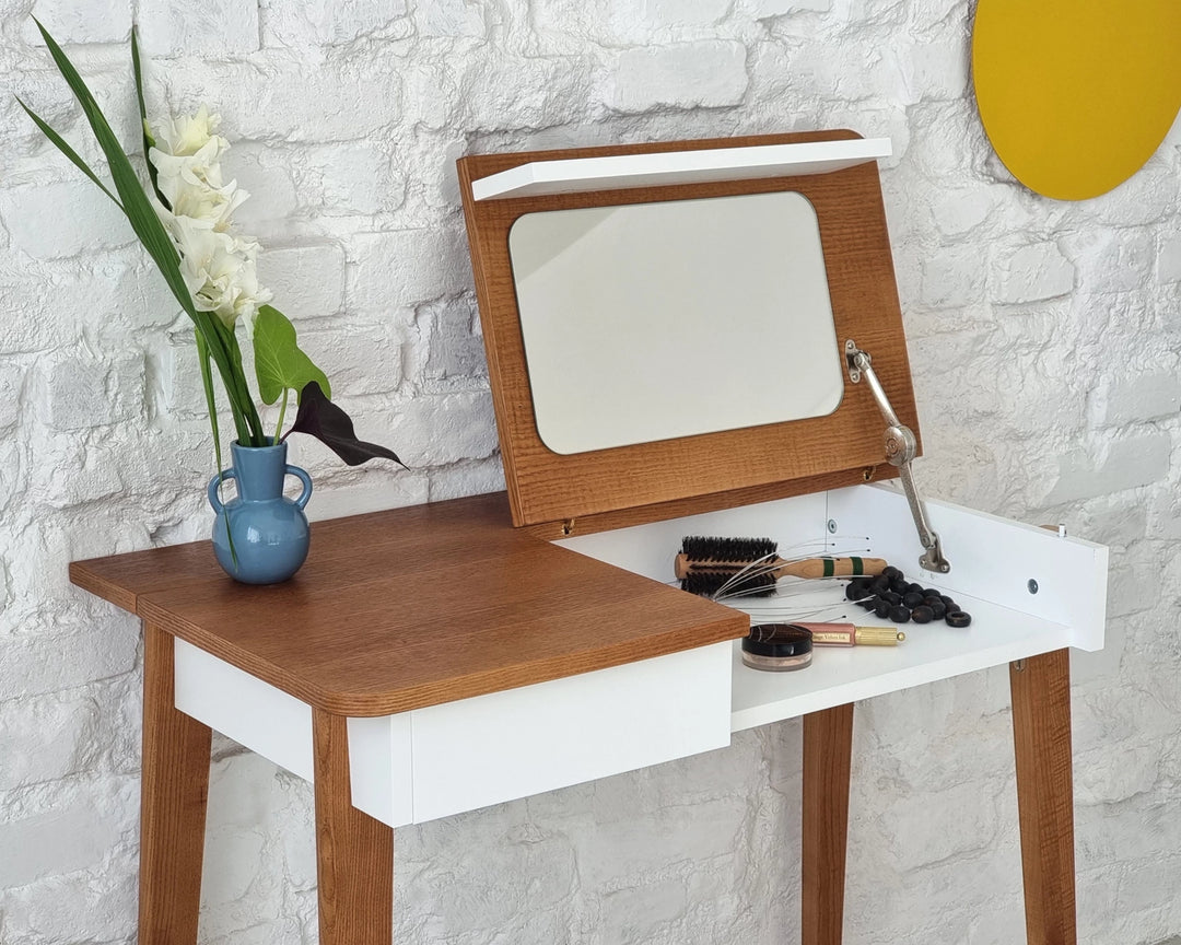 MeWise skrivebord/sminkebord, 90x48cm, valnøddefarvet
