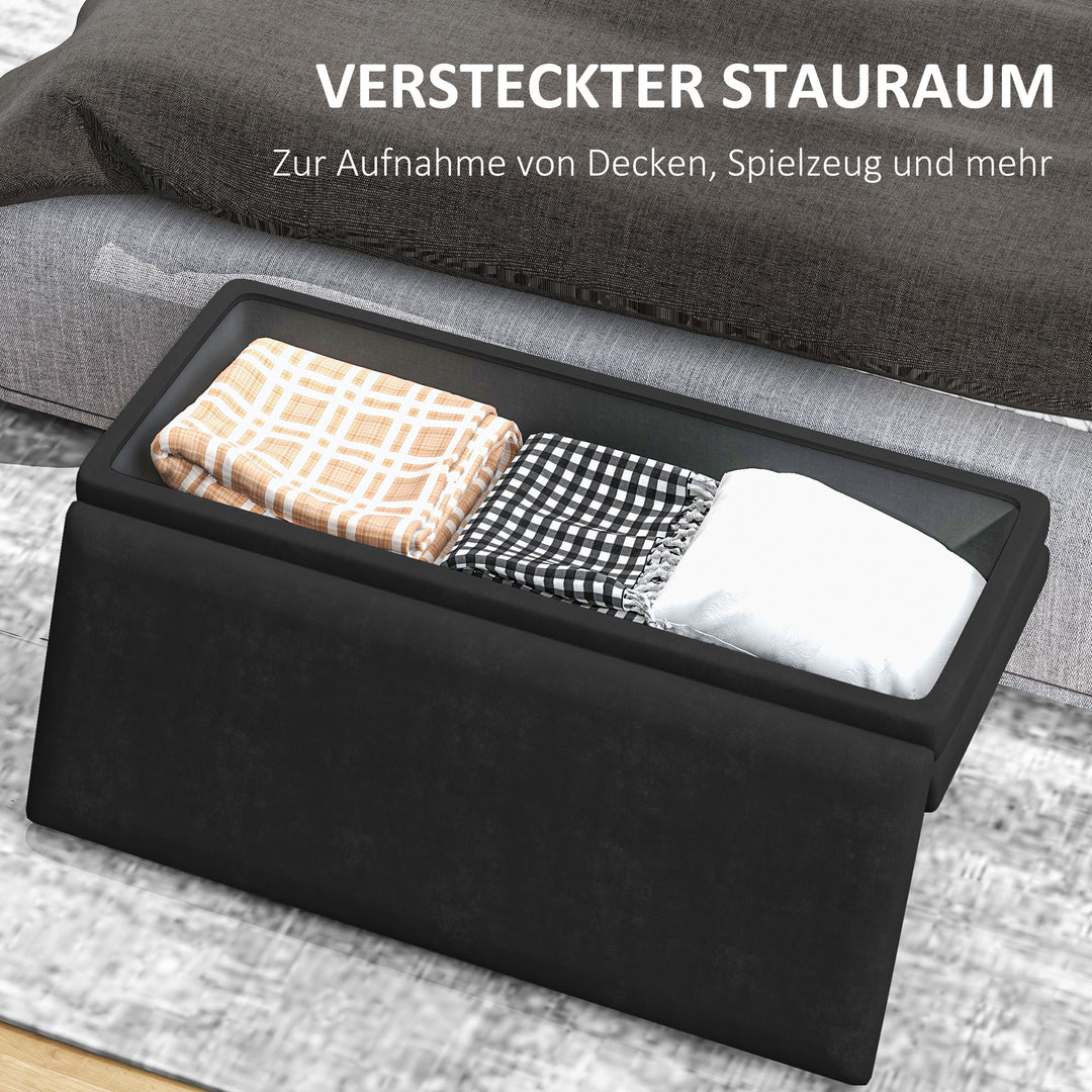 Polstret bænk med opbevaring, stål, 100 cm x 37,5 cm x 42 cm, sort