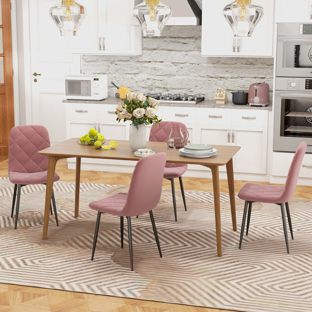 Spisestuestole sæt med 4 køkkenstole med ryglæn, fløjlslook, lænestole 45 x 54 x 87 cm pink