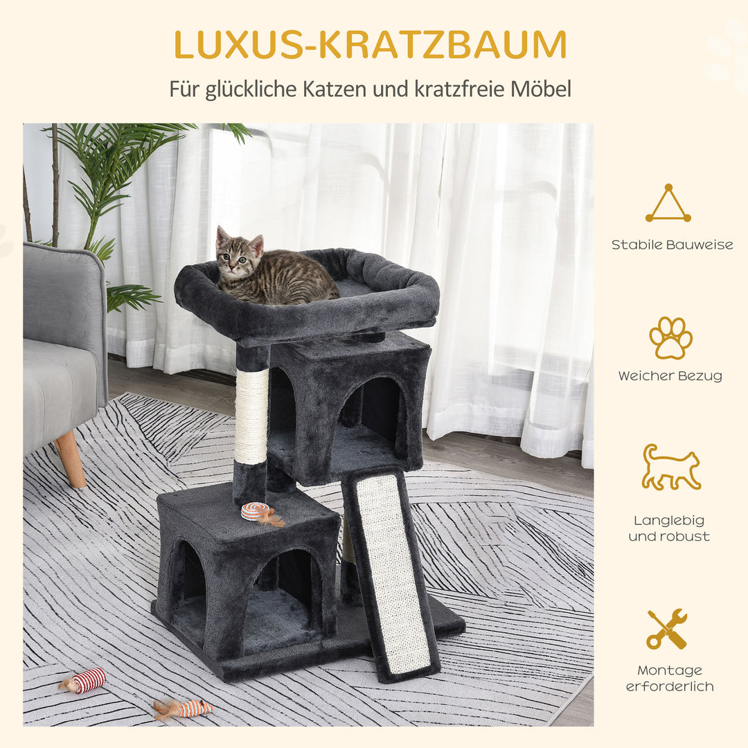 Kradsetræ 83 cm lille kradsetræ til katte med sisalstolper, kradsetræ til katte, klatretræ til katte, kradsetræ til kattemøbler, legetræ til små katte, mørkegrå