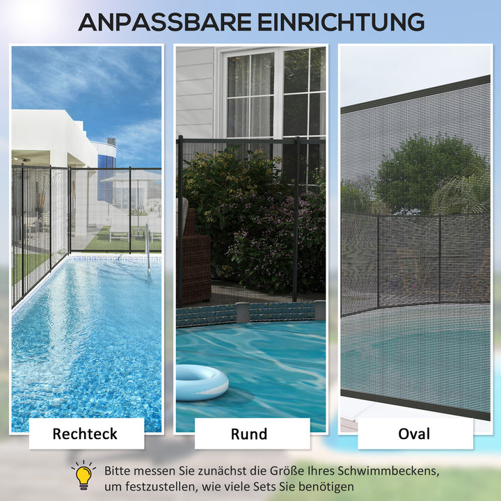 Poolsikkerhedshegn, poolhegn til børn, 4 dele, aluminium/tekstil, 365 x 126 cm, sort