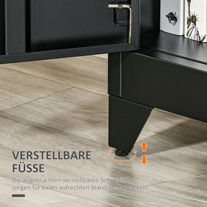 Arkivskab metalskab multifunktionelt skab med magnetisk lameller dobbeltdør justerbar hylde kontorskab opbevaringsskab til hjemmekontor stue 75 x 33 x 110 cm sort