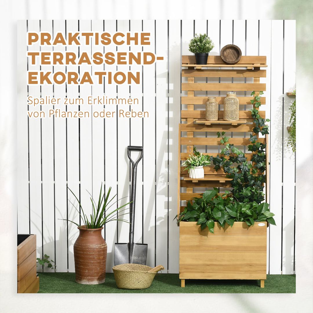 Højbed med 3 skuffer, inklusive espalier, vejrbestandig, massivt træ, 63 cm x 39 cm x 160 cm, natur