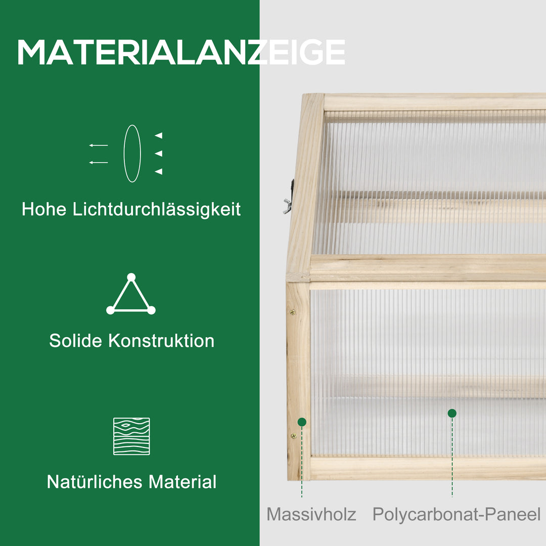 Minidrivhus, kompakt træplantehus, polycarbonatpaneler, ventilationshul, 90l x 52b x 49,5h cm, naturlig