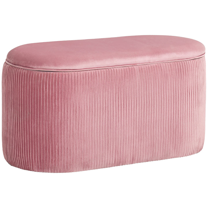 Bænk med opbevaringsplads, polstret fodskammel, retrodesign, fløjlslook, 81 cm x 40 cm x 41 cm, antik pink