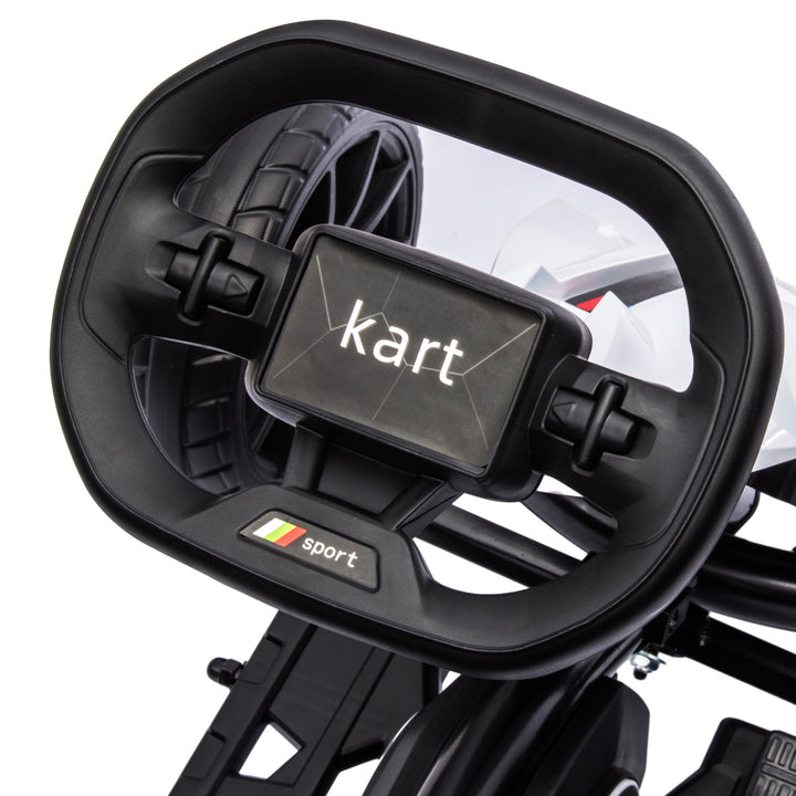 Gokart til børn, el-kart, op til 5 km/t, sikkerhedssele, sæde med ryglæn, plastik, metal, hvid