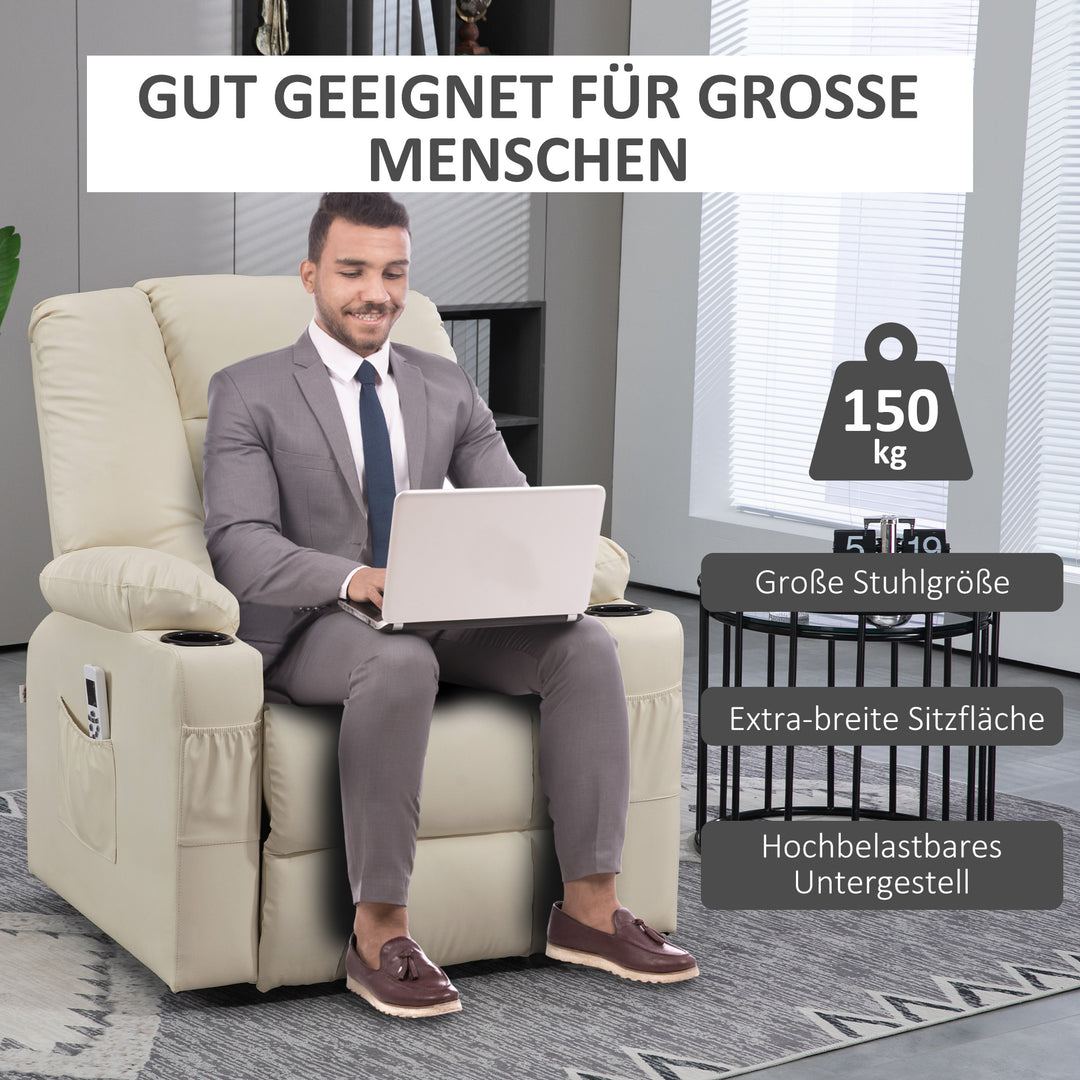Massagestol stand-up aid seniorstol, inklusive fjernbetjening, 4 massagetilstande, 90 cm x 98 cm x 102 cm, creme