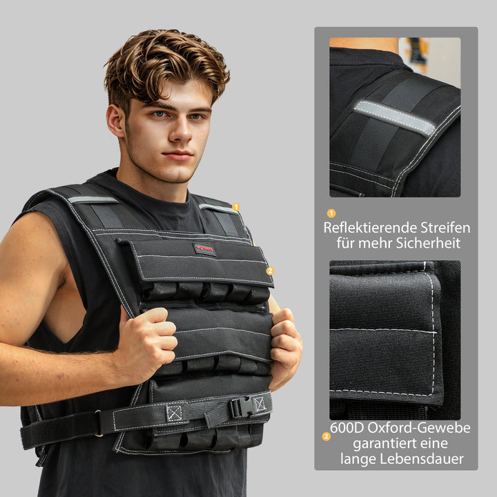 15 Kg justerbar vægtvest med justerbare stropper og reflekterende striber, til mænd og kvinder