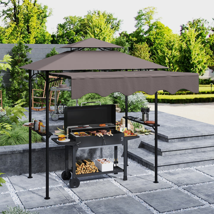 Grillpavillon 242x232x248 cm, vandafvisende, flammehæmmende, havepavillon med dobbeltlagstag, kaffe