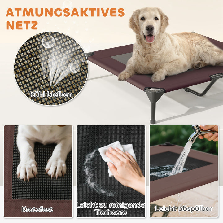 Udendørs hundeseng med tag, hævet hundeseng til store hunde, 91 x 76 x 90 cm, kaffe