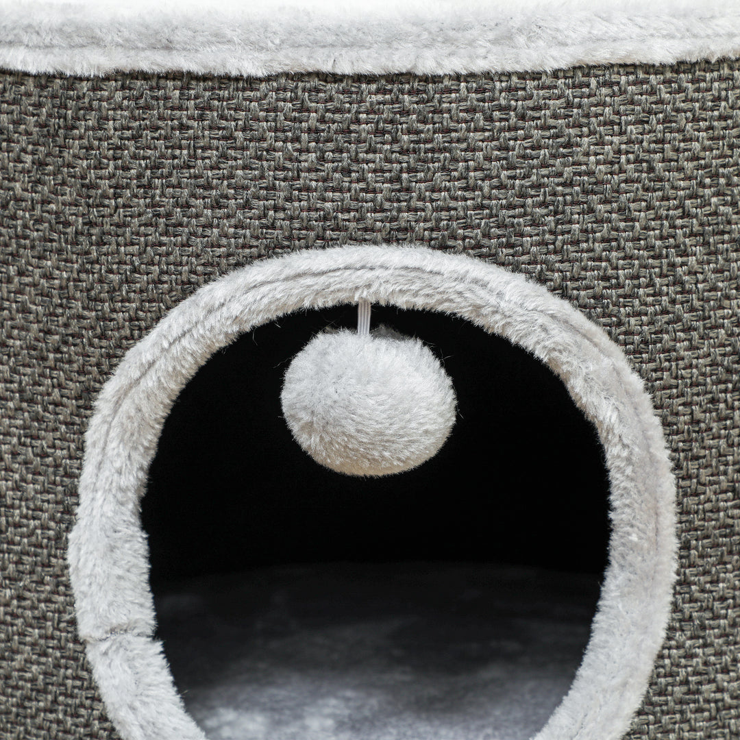 Kattehule, 2 etager, kattehus, plys, pude, sisal kradsebræt, 40 x 30 cm, mørkegrå