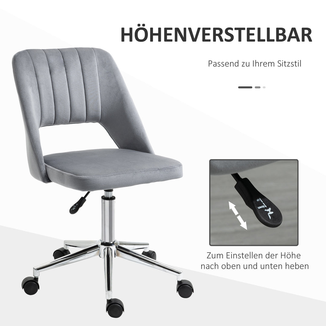 Højdejusterbar kontorstol med hjul, 360° drejelig, kammuslingeformet, skum, 49 x 60 x 79-91 cm, mørkegrå