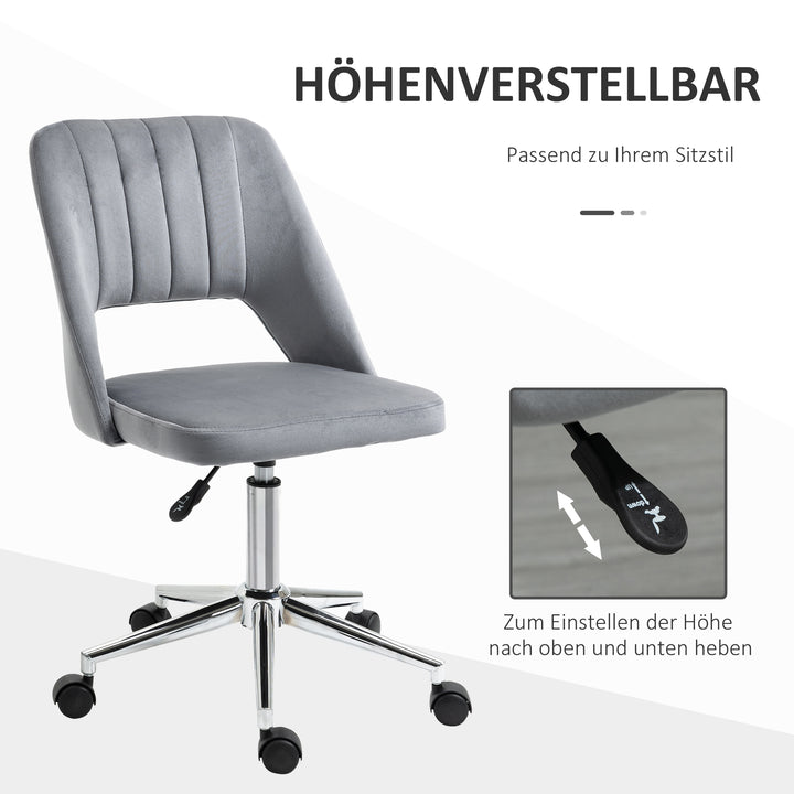 Højdejusterbar kontorstol med hjul, 360° drejelig, kammuslingeformet, skum, 49 x 60 x 79-91 cm, mørkegrå