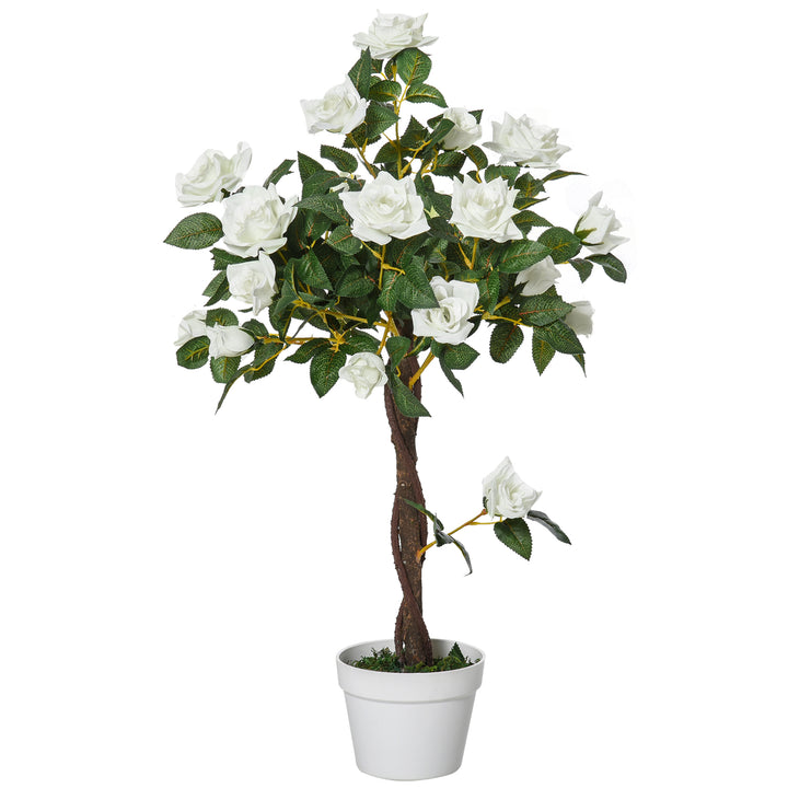 Kunstigt træ i solen, kunstig plante i cementpotte, kunstig plante
