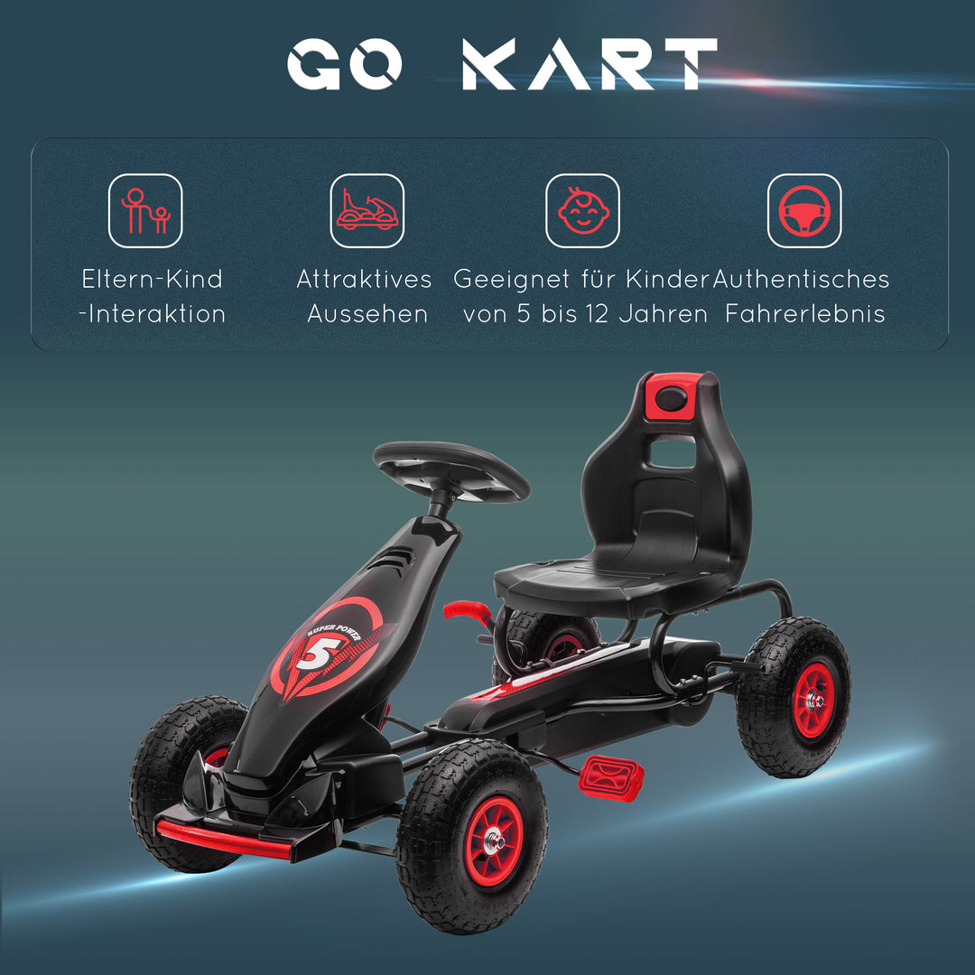 Børne gokart med pedaler og justerbart sæde, indendørs og udendørs, fra 5 år, rød og sort, 121 x 58 x 61 cm