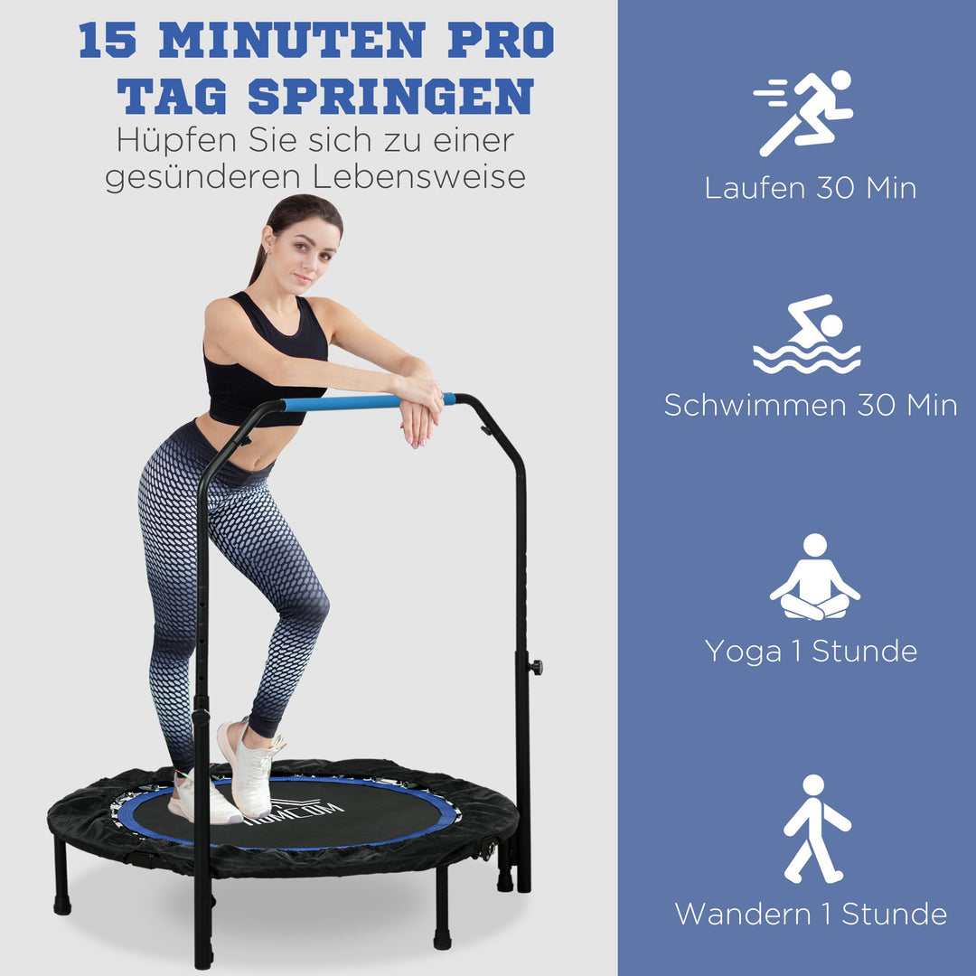 Fitnesstrampolin, foldbar, justerbart håndtag, Ø102x123H cm, op til 150 kg, sort/blå