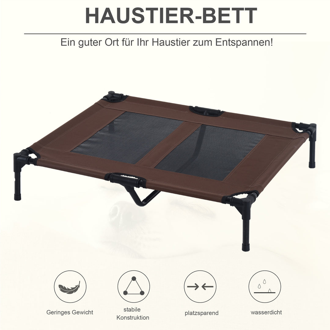 Udendørs hundeseng, kølende kæledyrsseng til store hunde, hævet hundeseng med robust metalramme, åndbart net til udendørs have, 92 x 76 x 18 cm, kaffebrun