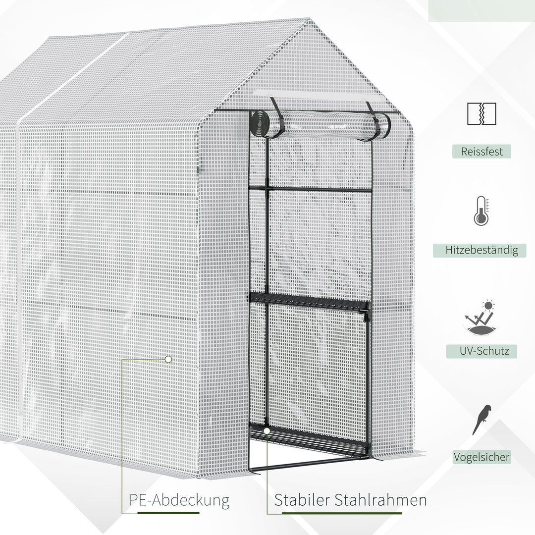 Walk-in polytunnel drivhus med 4 hylder, tomatdrivhus, drivhus, kold ramme med dør, grøn, stål, PE, 120 x 186 x 190 cm