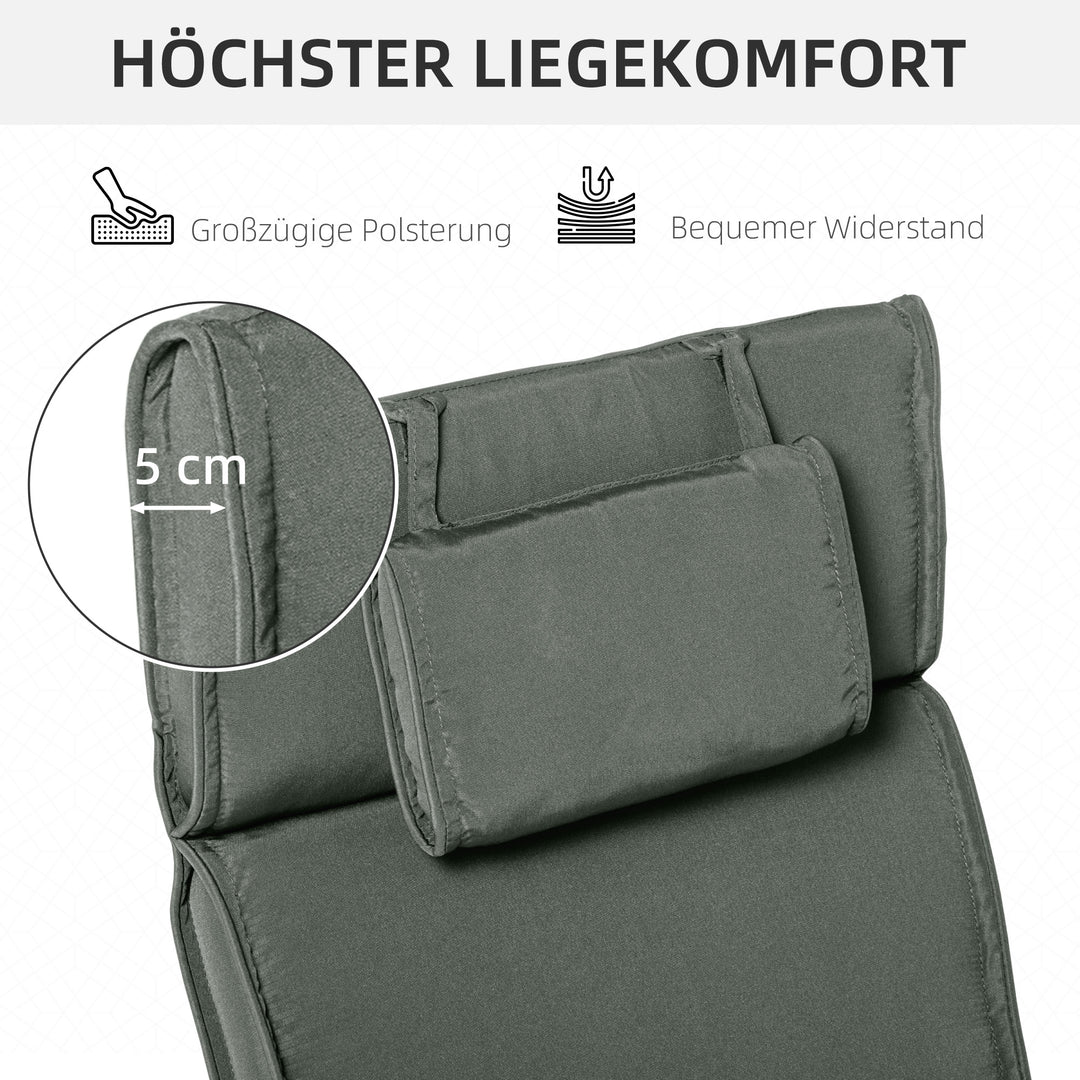 Liggehynde, haveliggestol med aftagelig nakkestøtte, betræk af polyester og bomuldsfibre, grå, 198 x 53 x 5 cm