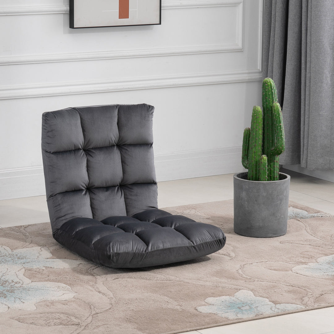 Lænestol gæstemadras gulvstol, justerbar ryglæn, velourlook, 55 cm x 71 cm x 53,5 cm, grå