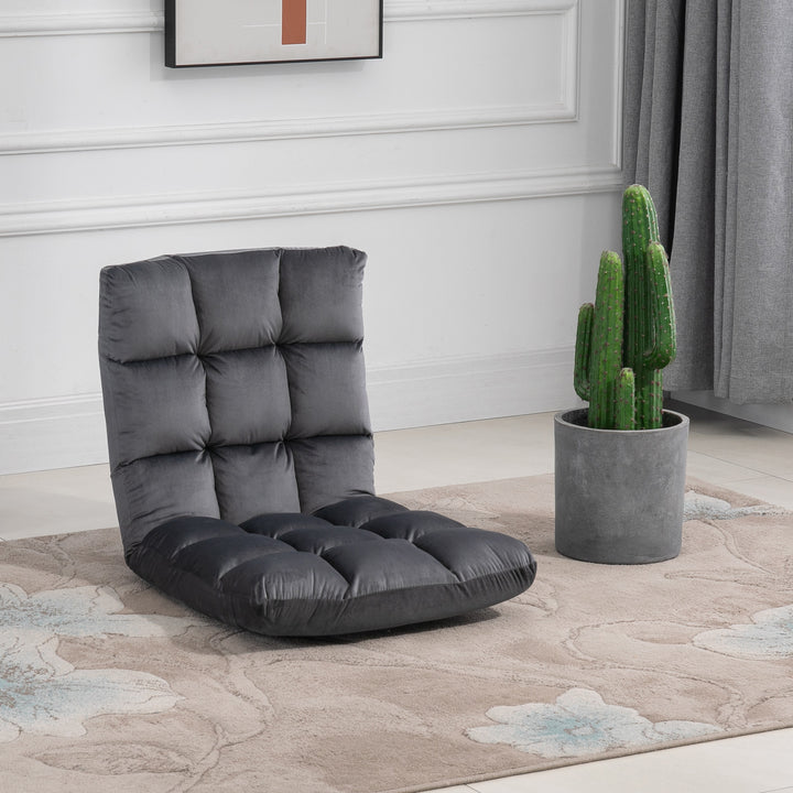 Lænestol gæstemadras gulvstol, justerbar ryglæn, velourlook, 55 cm x 71 cm x 53,5 cm, grå