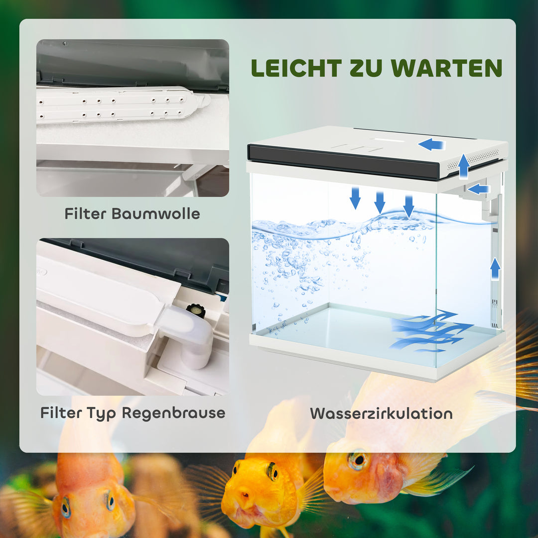 26-Liters akvarium med filter, led-belysning, vandpumpe, til forskellige fiskearter, ca. 38 x 26 x 38 cm