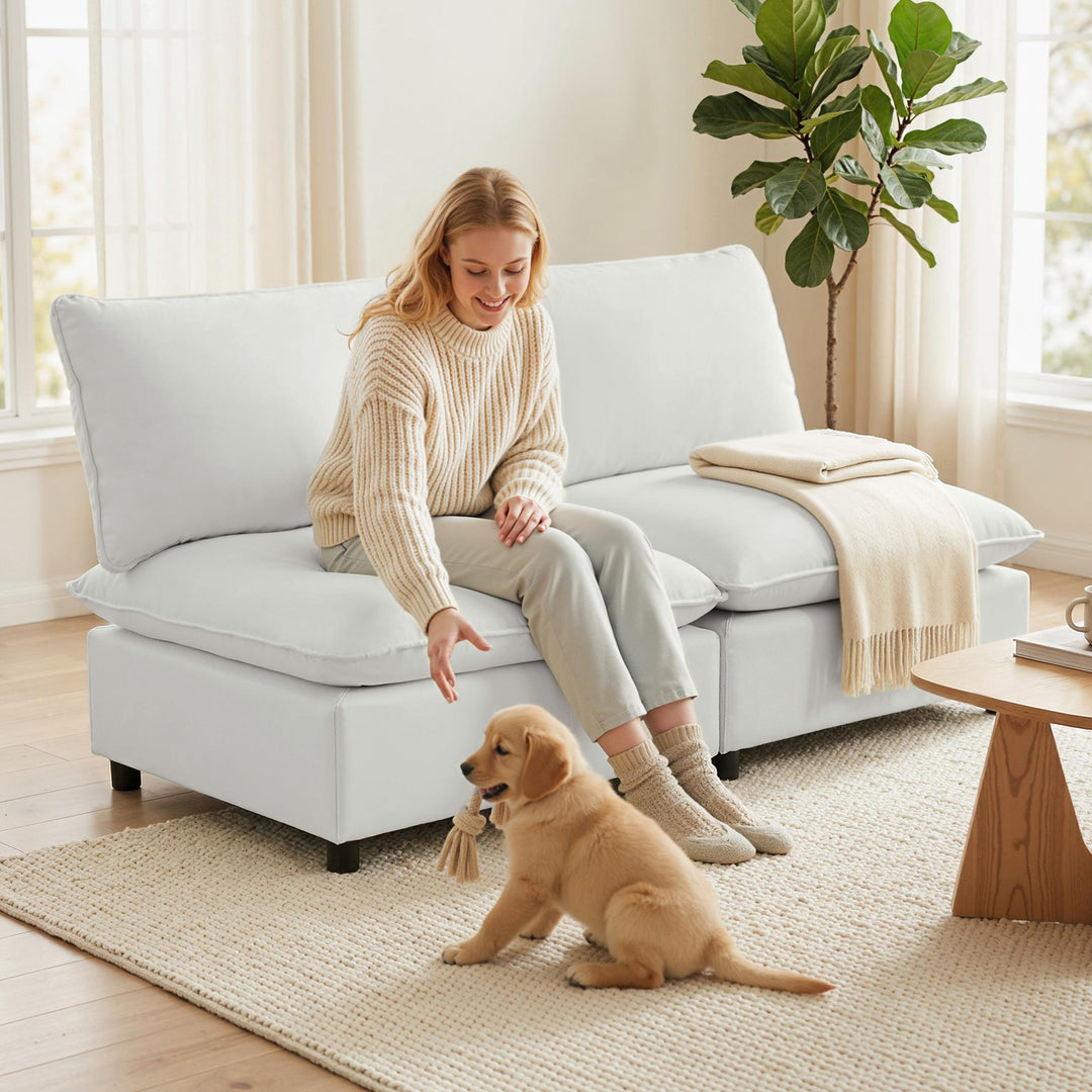 2-personers sofa, 146 cm modulær sofa i kunstlæder med bredt og dybt sæde, tykke hynder, nem montering, grå