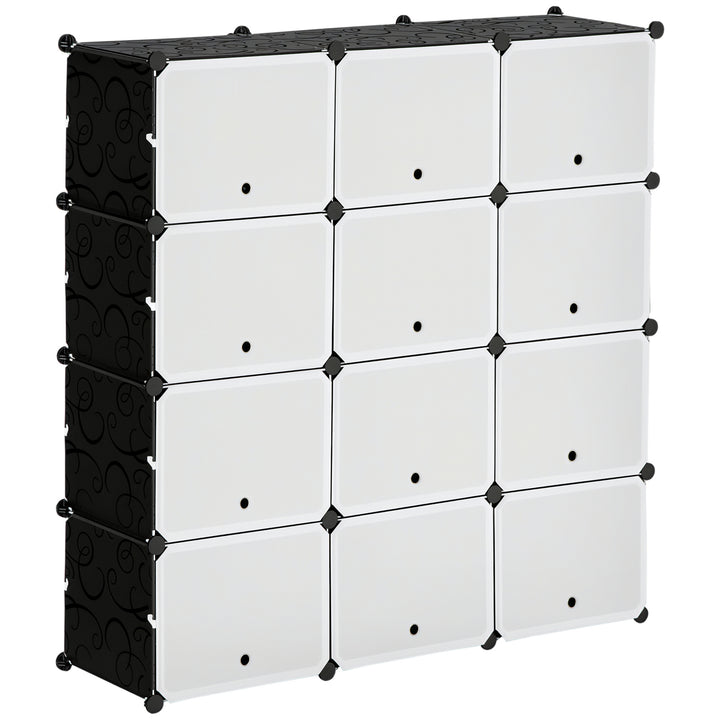 Modulært reolsystem, indstiksreol, samlet af 12 kuber 125 x 32 x 125 cm, plast + stål sort