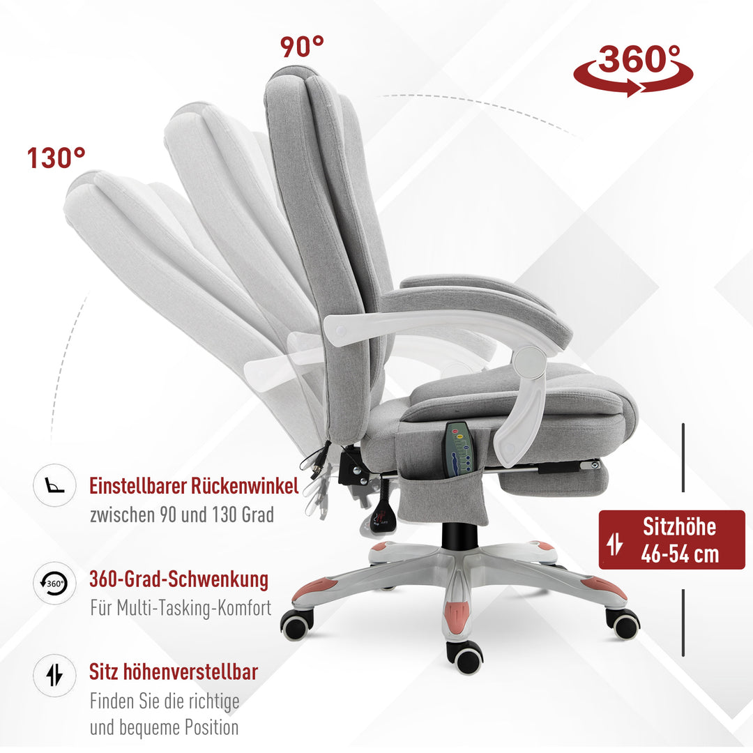 Massagestol, kontorstol, gamingstol, polyester, skum, nylon, grå, 66 x 63 x 107-115 cm