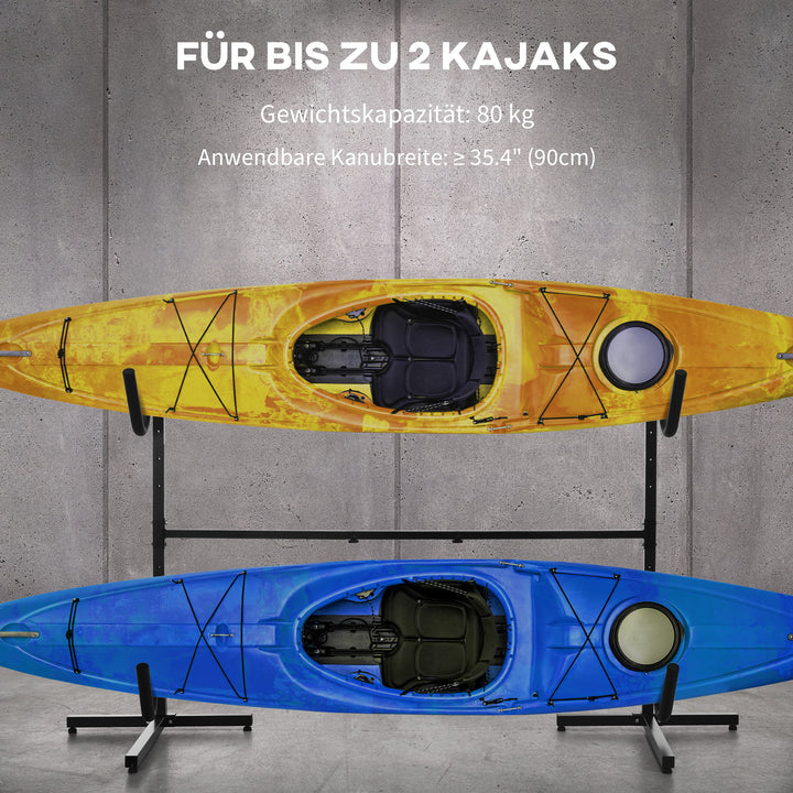 Holder til 2 kajakker, surfbrætter, stand-up paddles, metalramme, breddejusterbar 144-180 cm