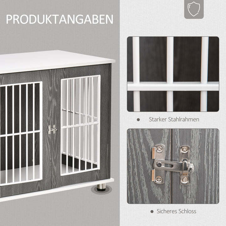 Transportkasse til mellemstore og små hunde, aflåselig træmateriale, stål, grå + hvid