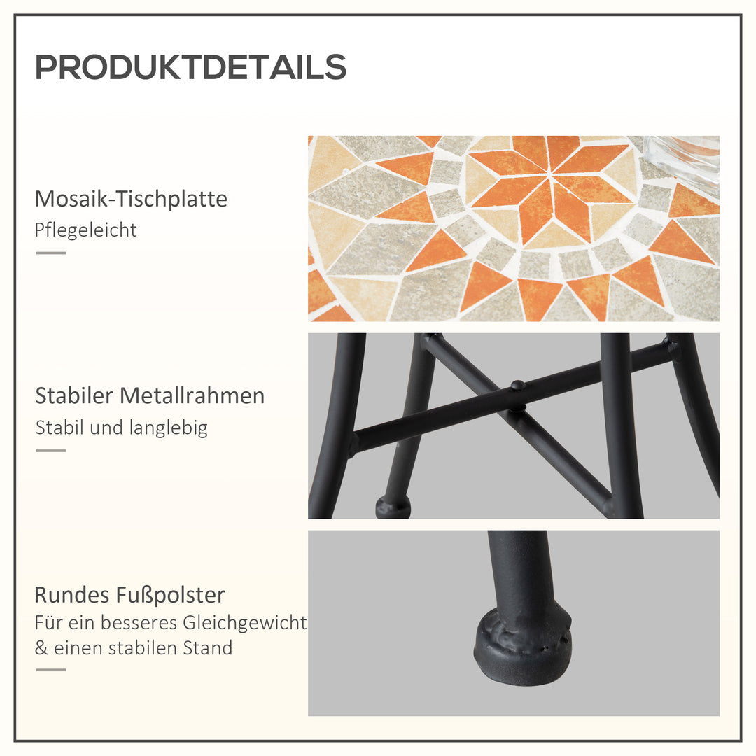 Sidebord, havebord, Ø35,5 cm, rundt, vejrbestandigt, netdesign, balkonbord med mosaikmønster, campingbord i metal, sofabord til stue, kontor, udendørs, indendørs, gul+grå