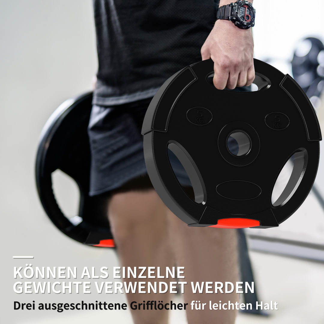 4-Delt vægtskivesæt til træning, fitnesscenter, hjemmetræning, styrketræning, 2 x 5 kg og 2 x 2,5 kg, sort