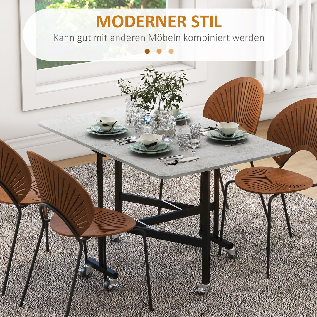 Spisebord til 4-6 personer, klapbord med hjul, stålstel, 52,5-120 x 80 x 73 cm, grå
