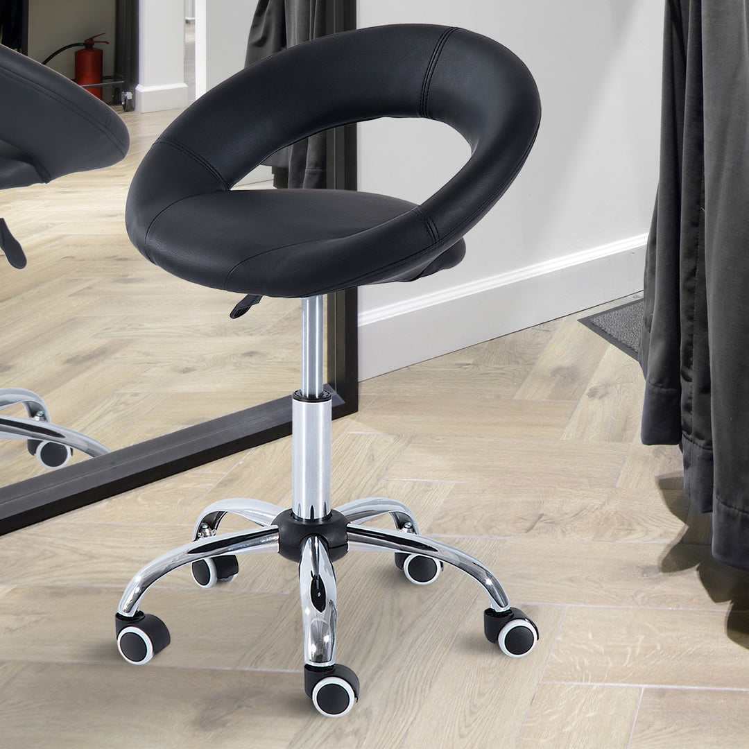 Rullende skammel arbejdsskammel drejeskammel kontorstol højdejusterbar, pu+metal, sort, 50 x 54 x (66-78) cm